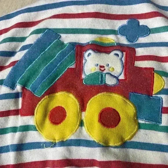 Spin Offs Baby Cardigan Sweater 12m Striped Vtg 90s Patch Colorful Funky Kids - Picture 4 of 5